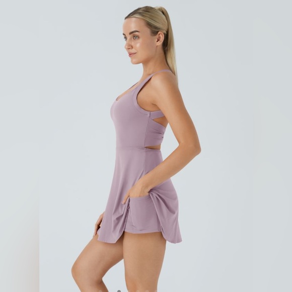 Halara Backless Twisted Active Dress in Pink Purple Color Size XS - Picture 3 of 10